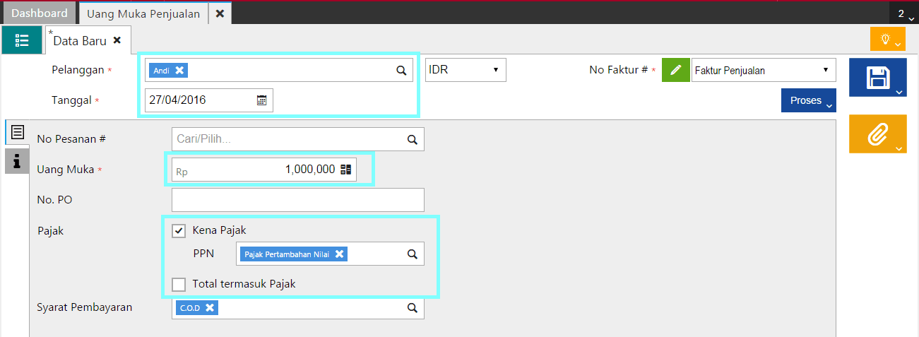 faktur penjualan berasal dari uang muka penjualan 