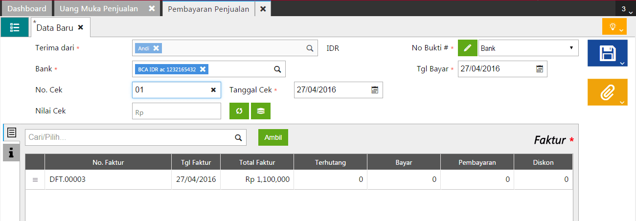 faktur penjualan berasal dari uang muka penjualan 